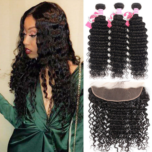 Deep Wave Brazilian Human Remy Hair 13" By 4" Frontal